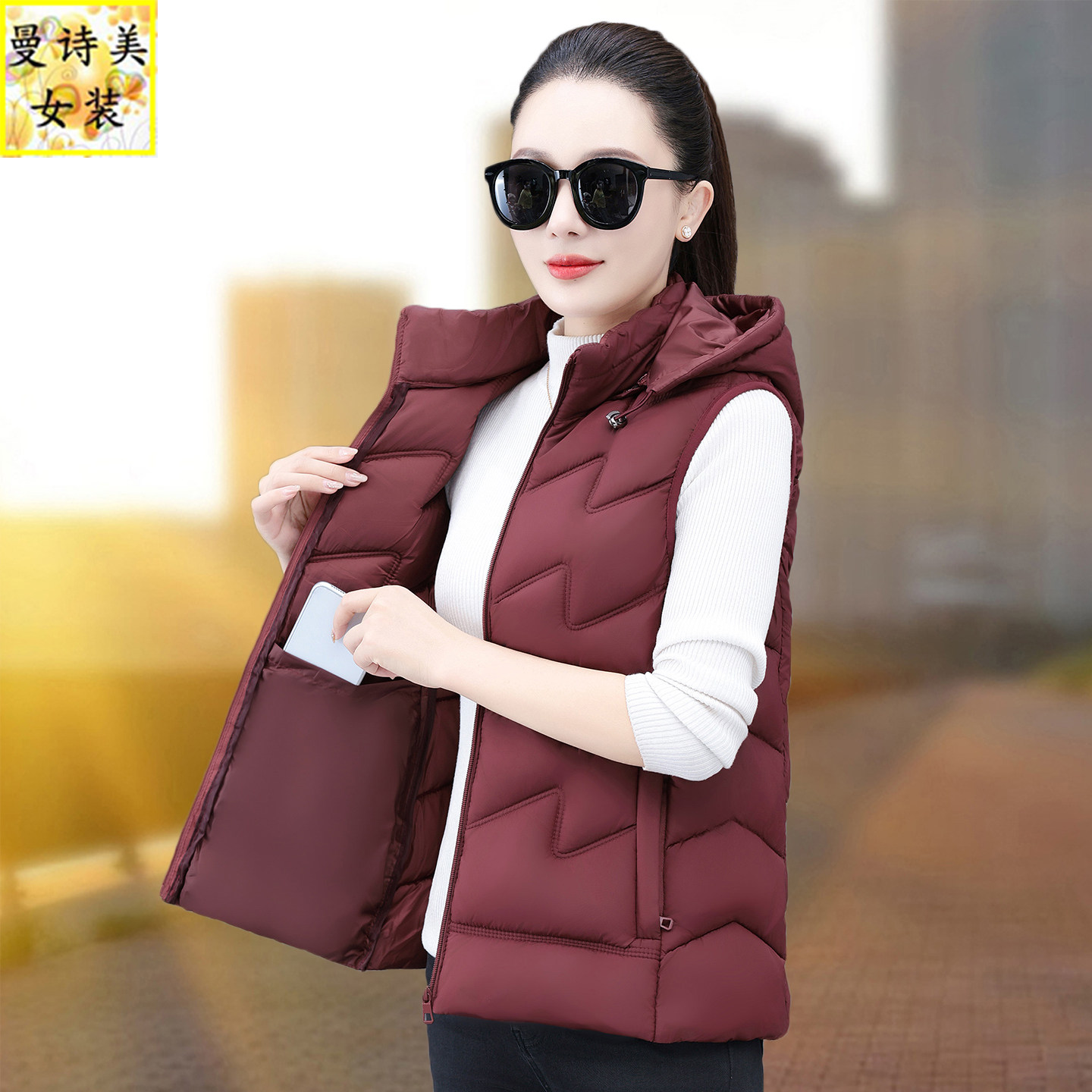 2025新款秋冬装时尚羽绒棉马甲女背心外穿加厚保暖棉背心修身坎肩