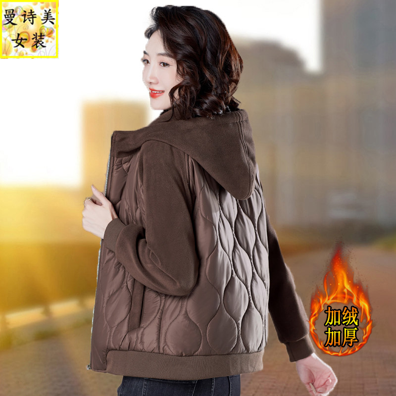 拼接羽绒棉服女冬季加绒棉衣外套