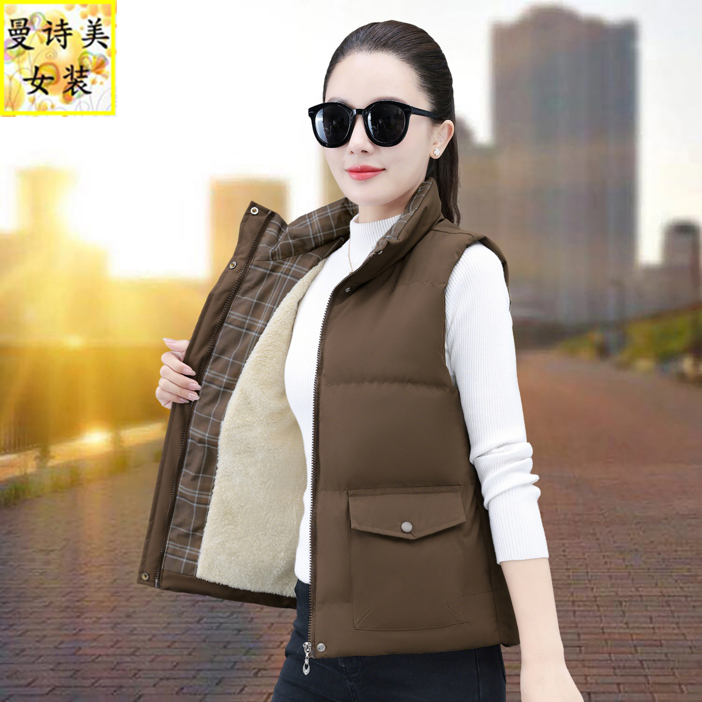 加绒加厚羽绒棉马甲女士2026年秋冬季新款爆款中老年妈妈短款马夹