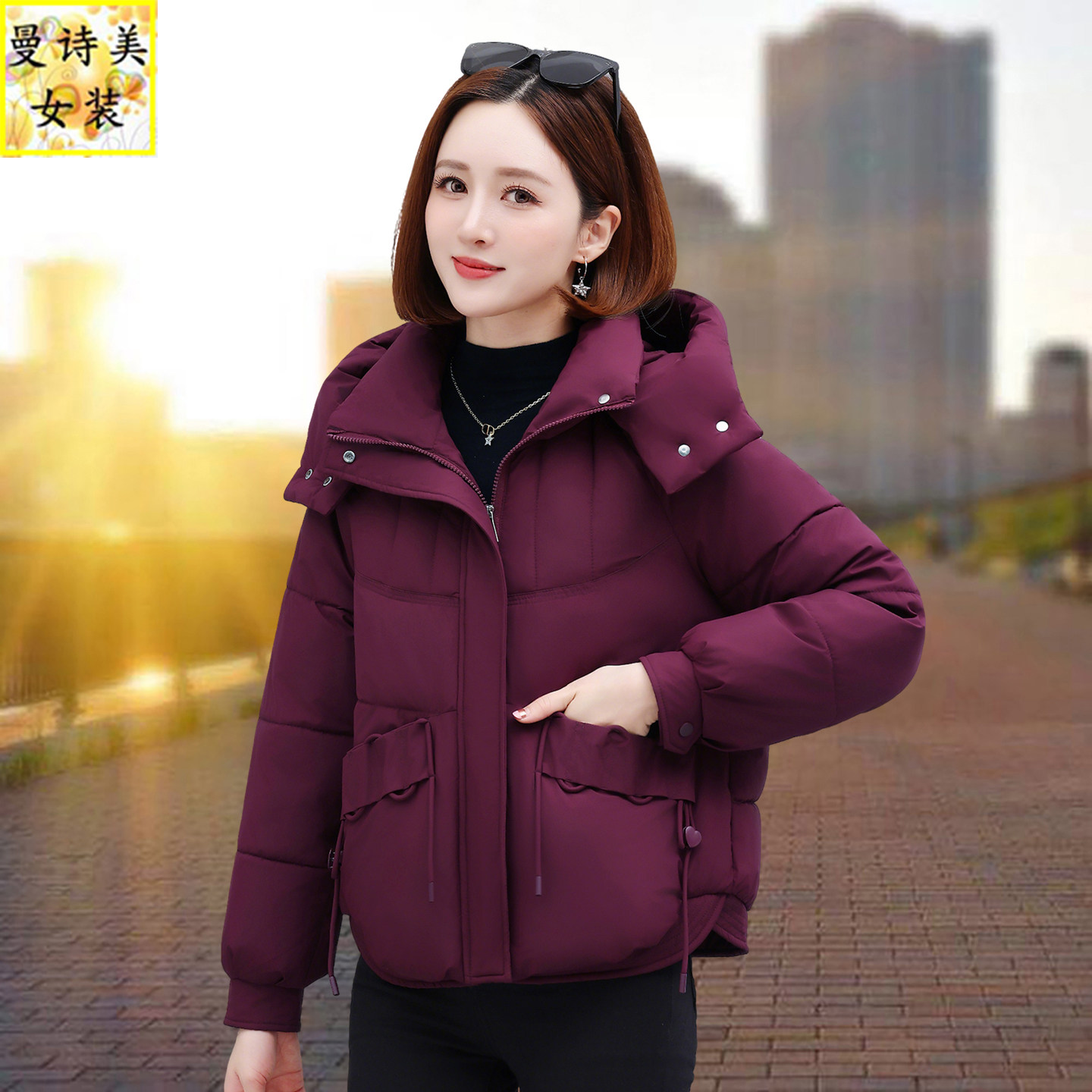 连帽棉衣棉服女冬季2025新款中年妈妈洋气保暖小棉袄女士短款外套