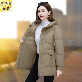 妈妈羽绒棉服女中长款2026新款大码宽松连帽棉衣加厚保暖棉袄外套
