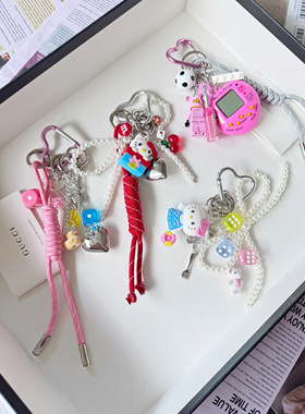 原创红色礼物kitty挂件甜妹钥匙扣礼物银色蝴蝶结包包挂件潮配饰