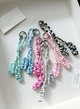 手工定制小叶子编织尼龙绳汽车钥匙扣miu系包包挂件千鸟格配饰新