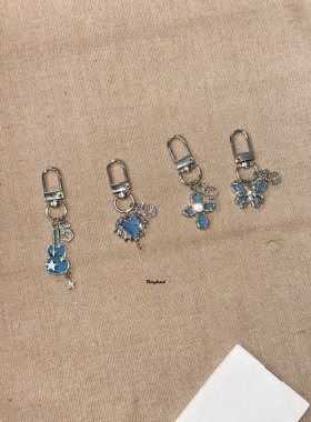 牛仔风吉他蝴蝶液体爱心金属感手机壳挂饰耳机壳挂件钥匙扣复古