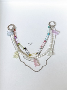 彩色糖果色小熊珍珠链条包包挂件可爱miu系挂饰钥匙扣手机链配饰