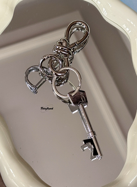 cleanfit风格银色金属感锌合金包包挂件开瓶器钥匙扣黑猫腰间挂饰