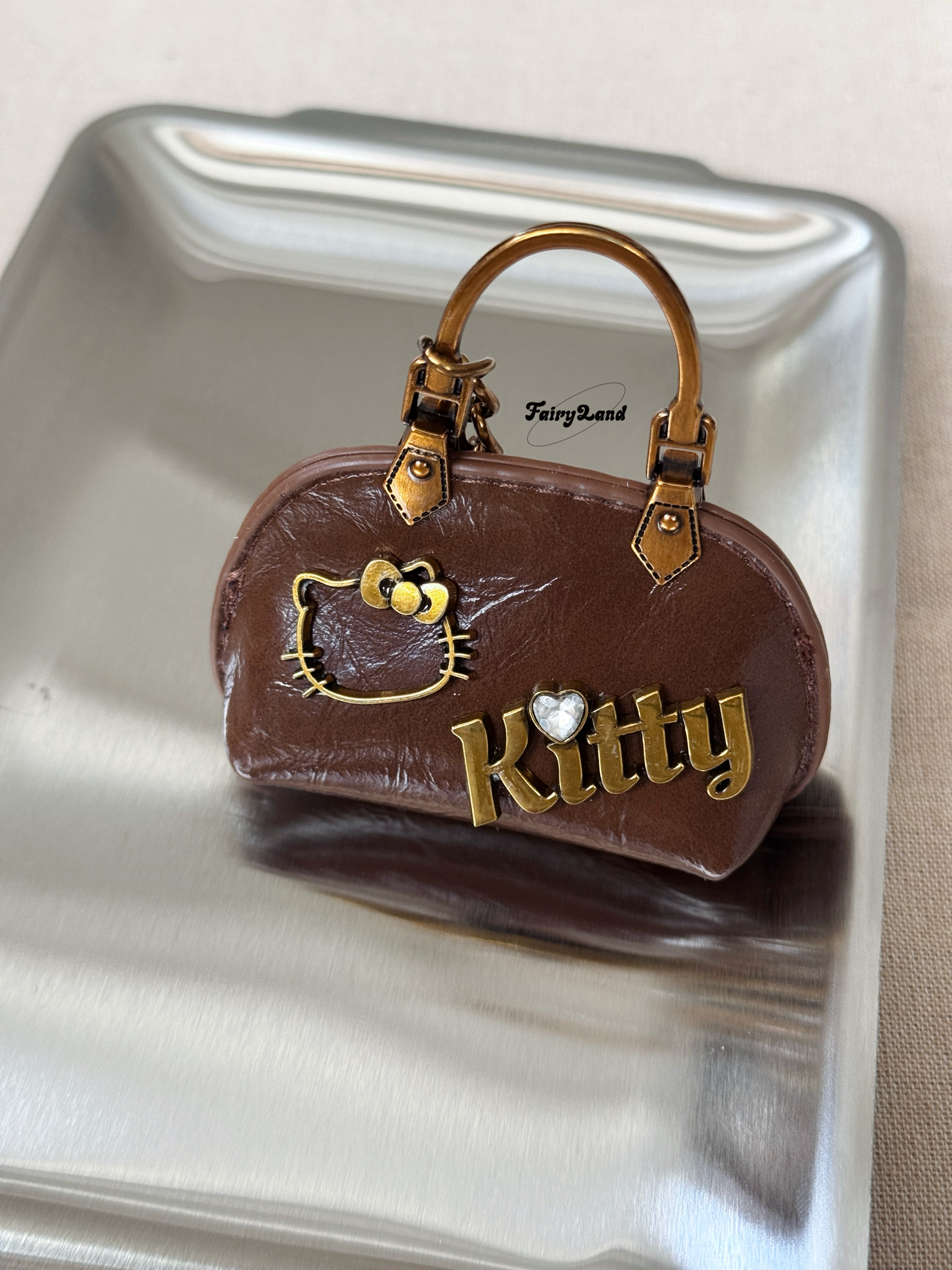 原创kitty猫pu皮迷你小包包挂件汽车钥匙扣可爱腰间配饰酒红挂饰