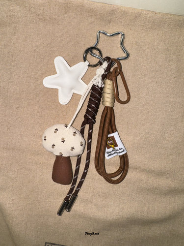 美拉德蘑菇皮革星星miu系包包挂件挂绳ins复古棕色钥匙扣挂饰礼物