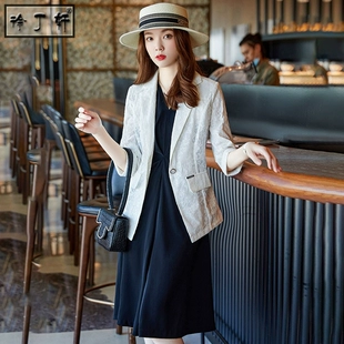 裙两件套连衣裙2023年新款 套装 职业气质大码 春季 蕾丝西装 女装 显瘦