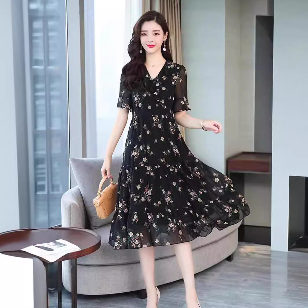 大码女装胖妹妹气质收腰法式显瘦连衣裙