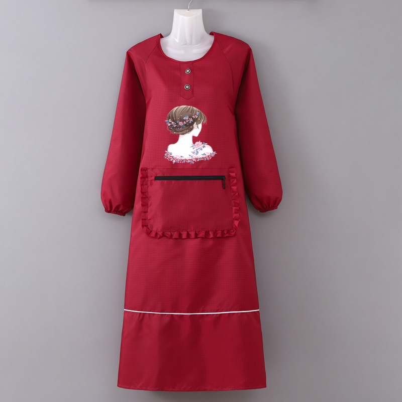 特长过膝长袖围裙女防静电光滑不沾毛发理发店服装厂上班专用围腰