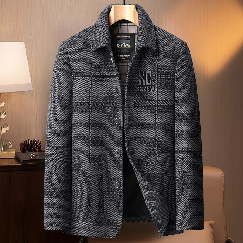 中老年男士翻领春秋季毛呢大衣商务休闲单排扣夹克保暖外套爸爸装,男装,中老年上装,淘宝优惠券,粉丝福利购,淘宝优惠卷