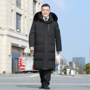 冬季超长款羽绒服男2026年大码加长加厚过膝连帽鹅绒服大衣外
