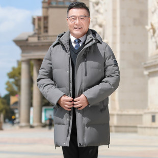 中年中长款羽绒服男爸爸装冬季白鹅绒过膝保暖加厚大码鹅绒服外套