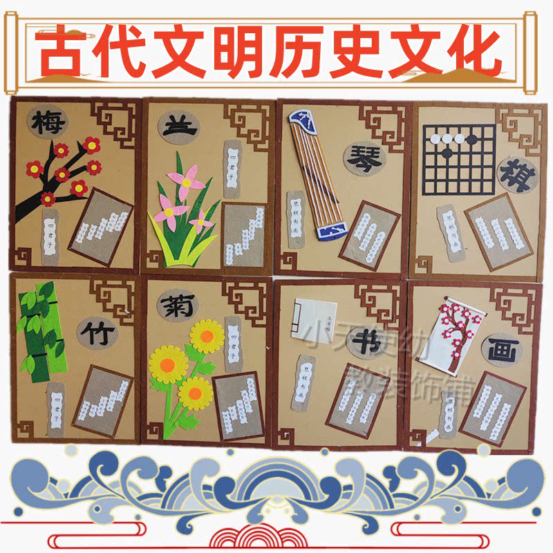 四大发明区角主题墙教室布置环创装饰材料传统文房四宝笔墨纸砚