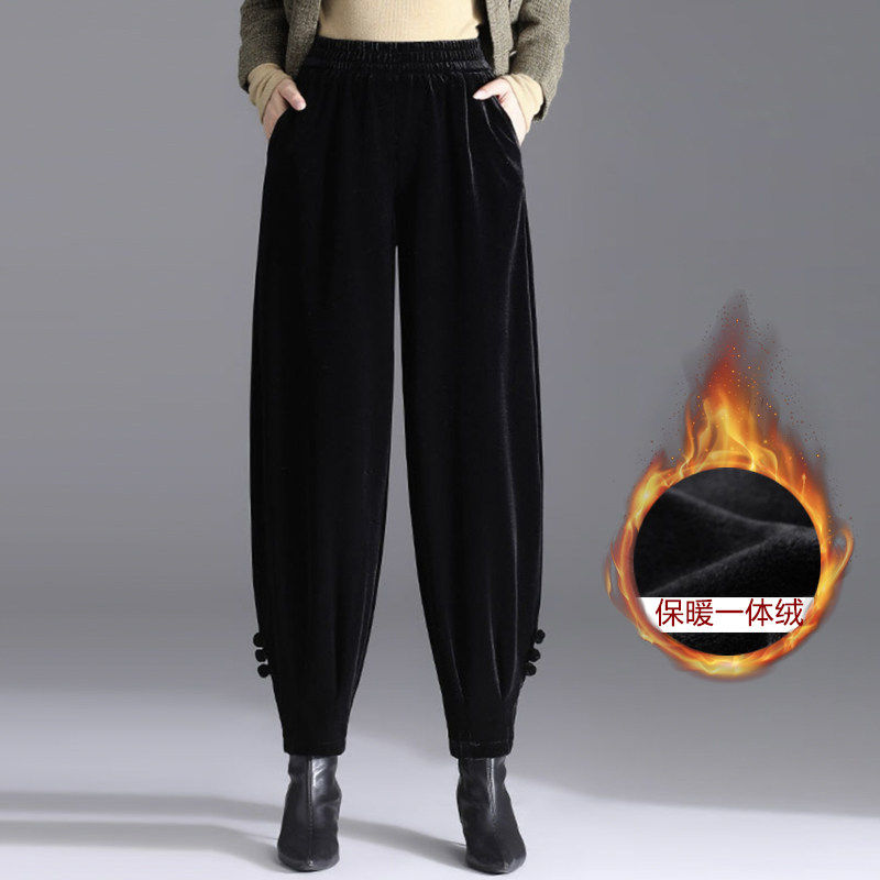金丝绒哈伦裤女秋冬季2025新款宽松灯笼裤中年妈妈裤子阔腿萝卜裤,女装/女士精品,休闲裤,淘宝优惠券,粉丝福利购,淘宝优惠卷
