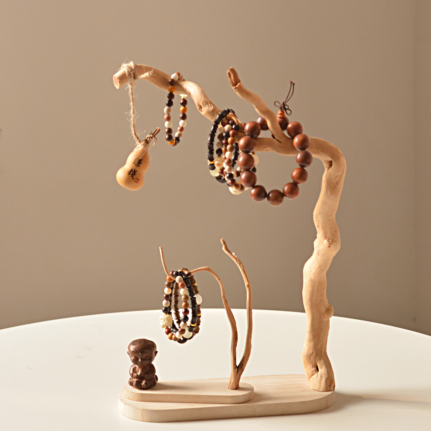 天然实木展示架茶室创意摆件客厅装饰文玩首饰收纳带底座禅意挂架