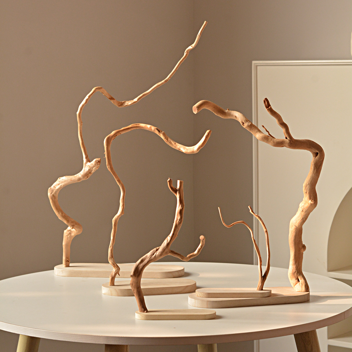 原木色不规则树枝造型装饰摆件毛笔文玩手串禅意实木挂架拍照道具