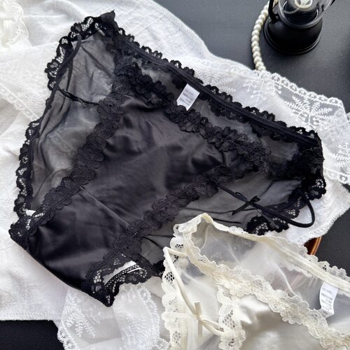 【80-120斤】c8855#腿环月姬~高开叉性感缎面网纱一字裤女内裤