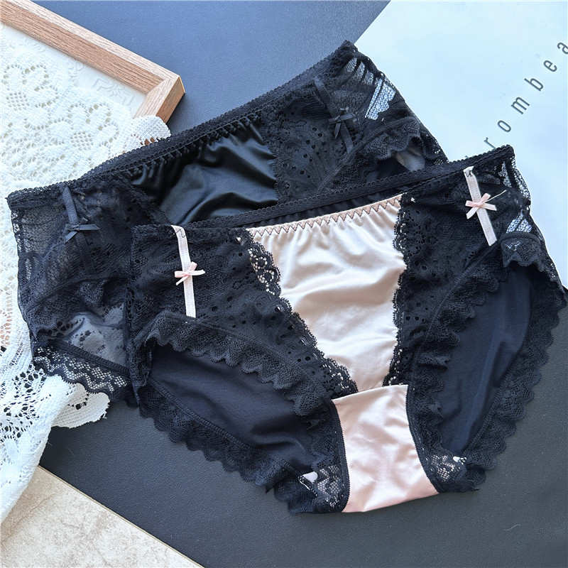 【80-120斤】2359#不如见一面~可爱性感拼色冰丝网纱蕾丝女内裤