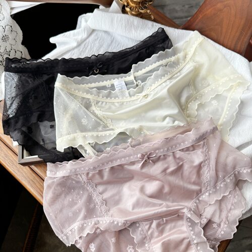 【80-125斤】3398#无力继续~纯欲风冰丝网纱性感蕾丝边女士内裤女