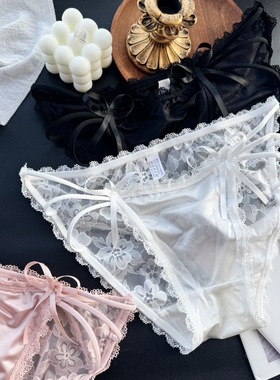 【80-125斤】B1234#嘿~我的宝贝~可爱缎面网纱性感一字裤女内裤