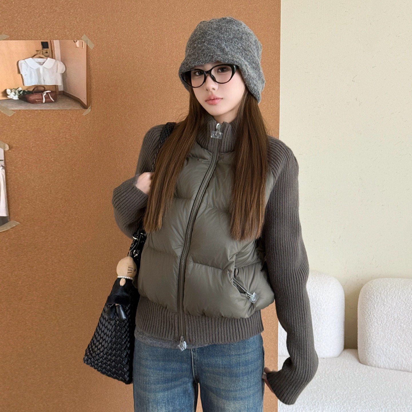 韩系超好看棉服女2025新款冬季针织袖棉衣小个子棉袄加厚冬装外套