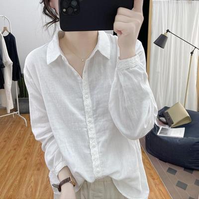宽松棉麻长袖衬衫女文艺减龄上衣
