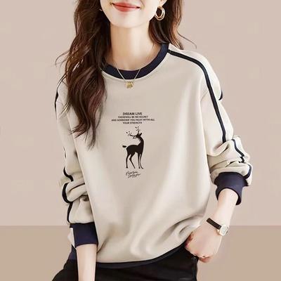 时尚减龄纯棉长袖卫衣女拼色上衣