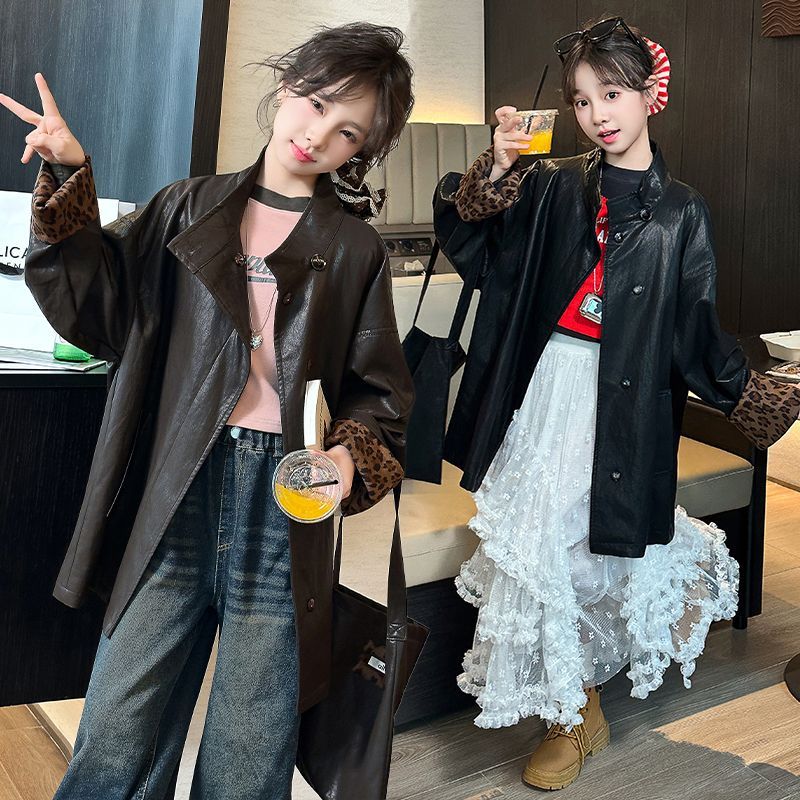 女童皮衣外套秋装洋气中大童装超夹克/皮衣
