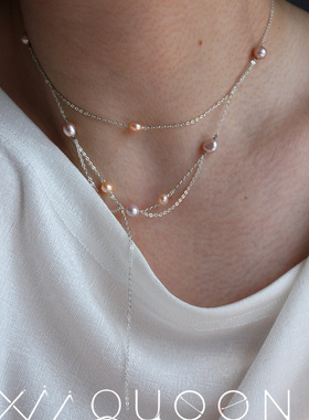 天然巴洛克珍珠纯银多层锁骨链
