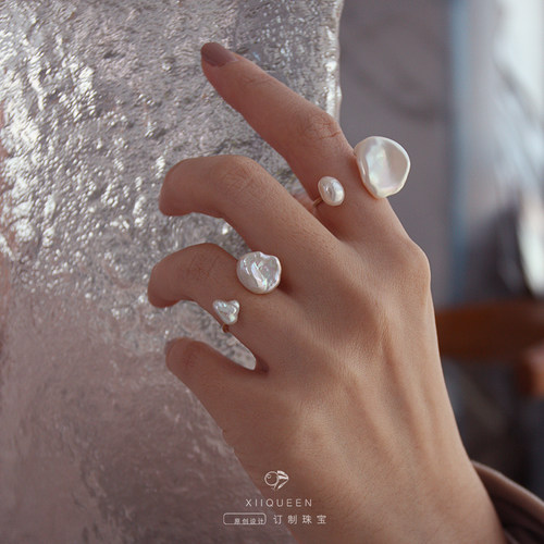 天然异形珍珠开口戒指原创小众