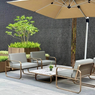 现代防晒沙发组合露台酒店售楼部庭院别墅小区不锈钢户外桌椅套装