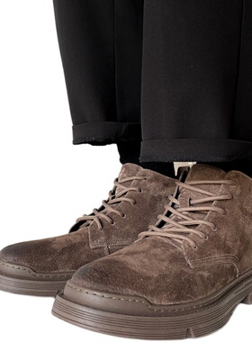 ALKE 做旧短靴英伦复古车缝线百搭日系秋冬季中帮男士马丁靴