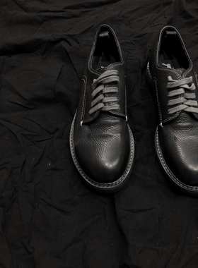 ALKE原创四季款暗黑简约系翘头牛皮自然褶皱水洗低帮男士系带皮鞋