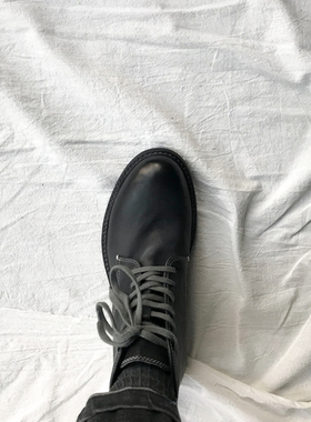 ALKE  复古水洗色翘头牛皮秋冬加绒中高帮 休闲皮鞋男马丁靴