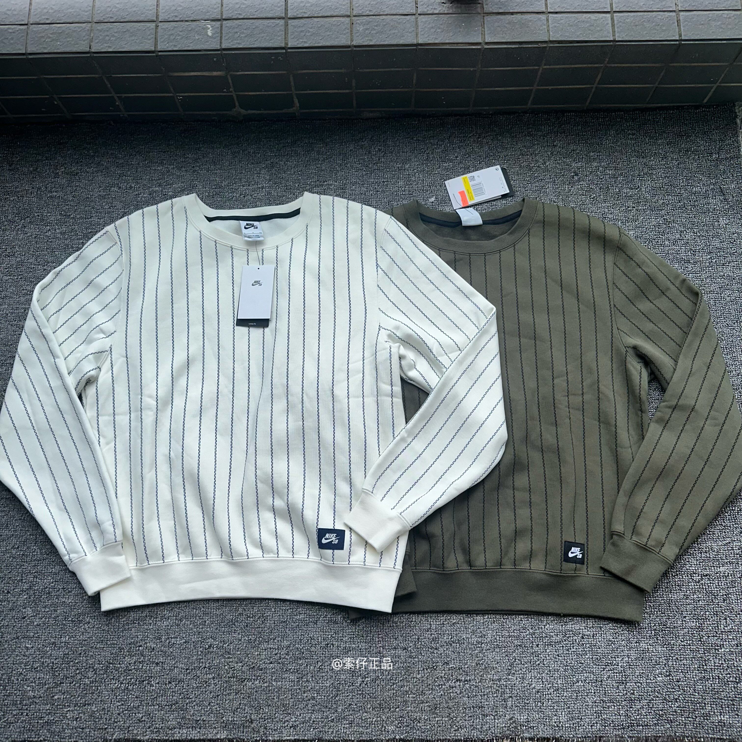 Nike耐克 男女同款秋冬加绒运动休闲 条纹圆领套头衫卫衣 DH2637