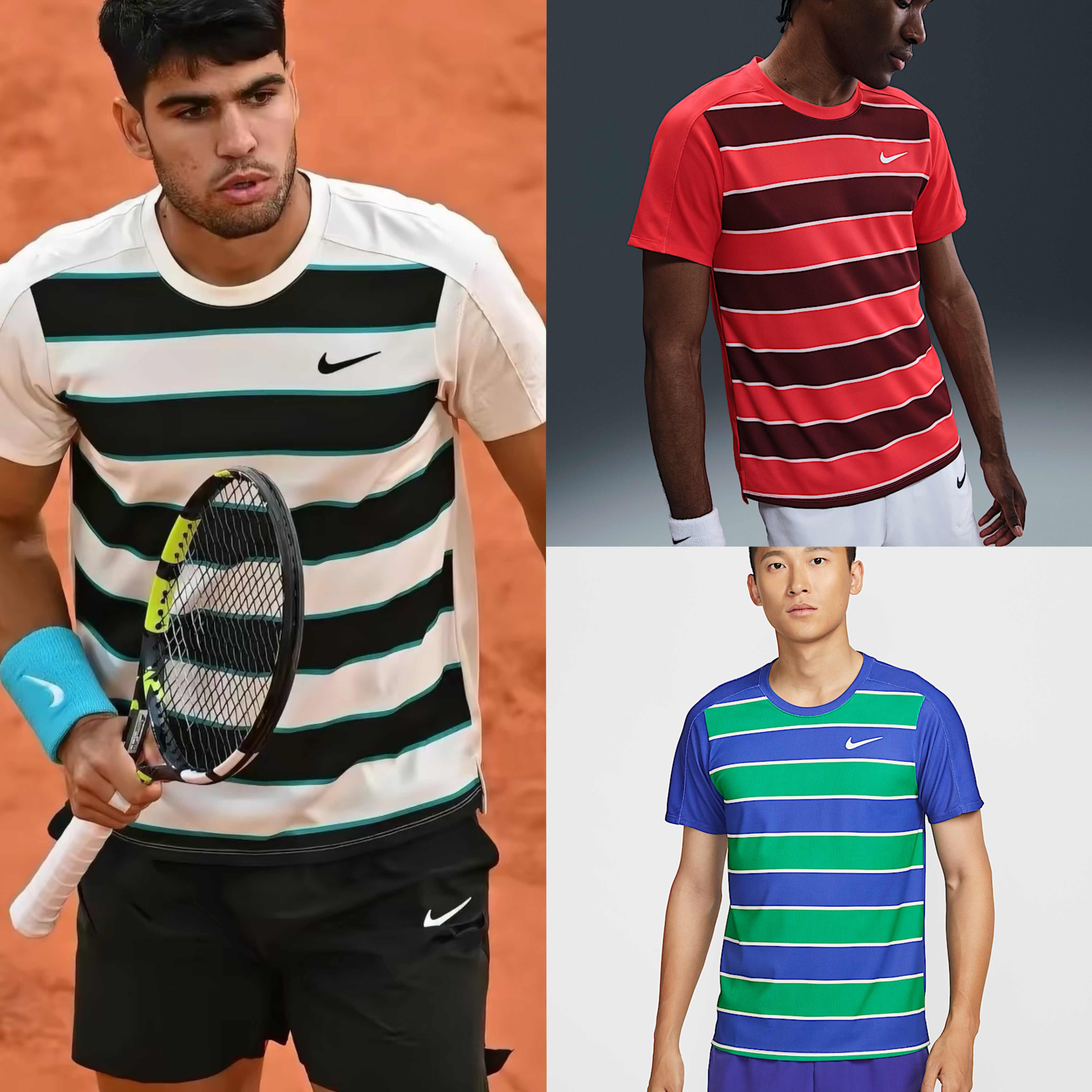 Nike/耐克Dri-FIT ADV男子法网阿卡同款网球条纹短袖T恤 FZ6935