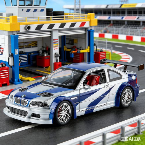 新款1:24宝马M3GTR E46赛道版四开门声光回力转向合金跑车玩具