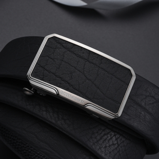 BOSSSUNWEN不锈钢内扣轻奢头层牛皮自动扣皮带男真皮内穿宽版腰带