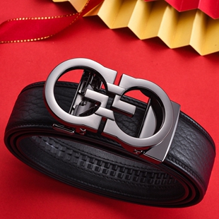 BOSSSUNWEN轻奢海豹皮高端男皮带真皮自动扣年轻人裤带腰带送老公