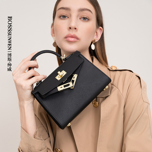 BOSSSUNWEN真皮女士手提包单肩斜挎头层牛皮凯莉包铂金包包高级感