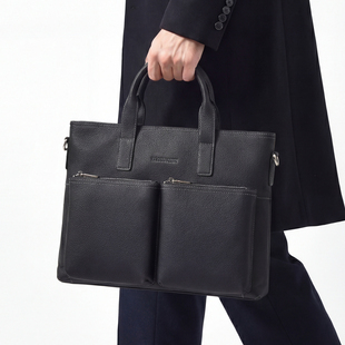 BOSSSUNWEN头层牛皮高档男士手提包商务电脑公文包多功能真皮男包