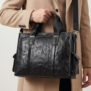 头层牛皮高档商务出差大容量旅行手提包男士公文包真皮男包电脑包