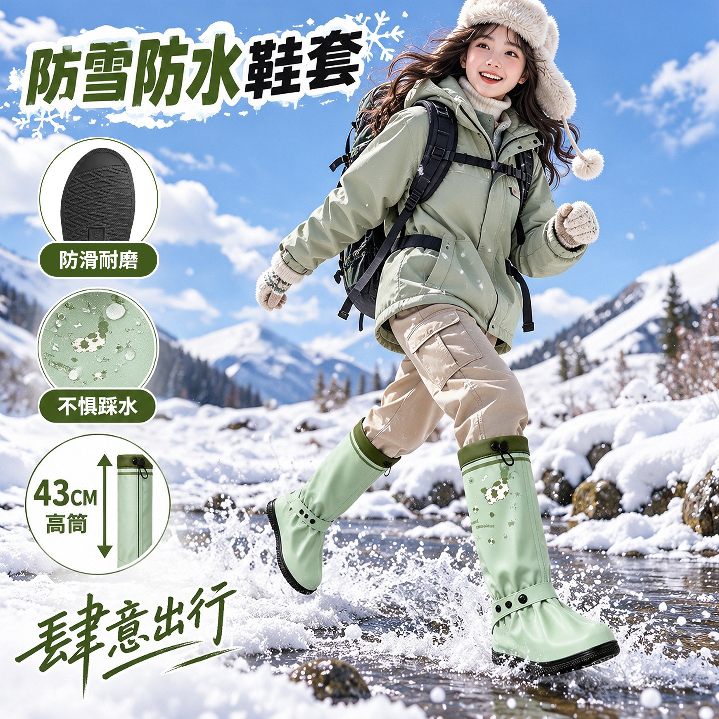 防雪鞋套防水防滑加厚耐磨高筒男女户外雪地玩雪便携雪套雨靴东北