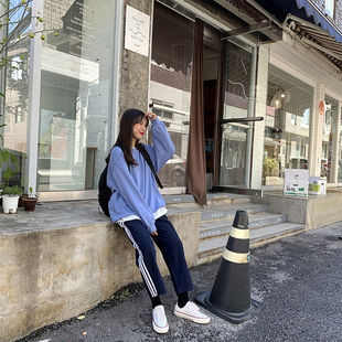 清仓捡漏广州十三行韩国高货大码条纹运动裤韩版潮流胖子休闲长裤