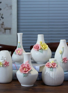手工捏花陶瓷花瓶节日礼品插花容器家居客厅创意小摆件纪念品