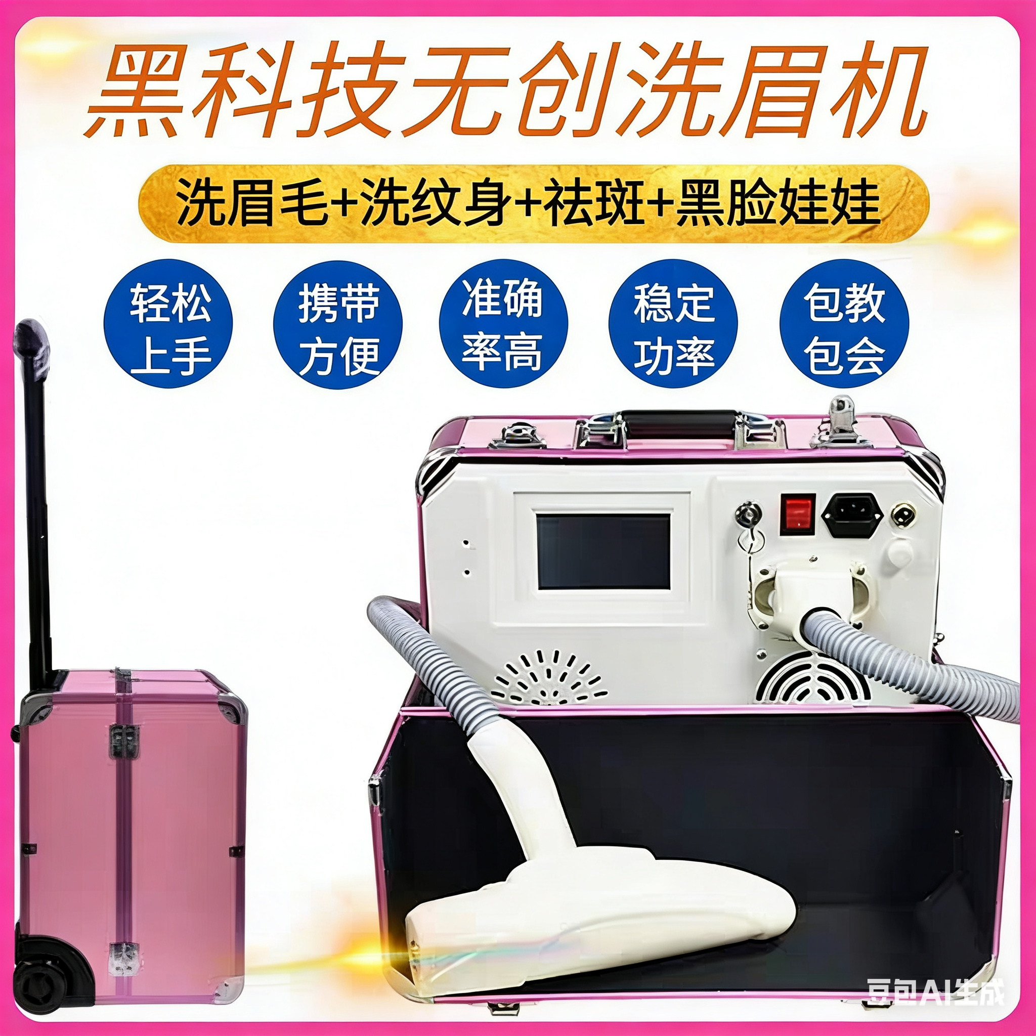 黑科技无创激光式大功率小型拉杆箱洗纹身机器洗眉祛斑美容仪器
