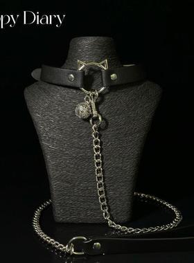 *k9黑猫咪铃铛PU项圈牵引套装颈环链子choker锁骨颈环X恶意脖圈