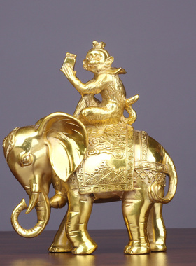 黄铜封侯拜相大象猴子家居摆件